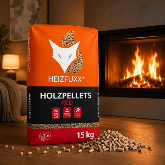 HEIZFUXX Rote Holzpellets – Hartholz, 975 kg Palette