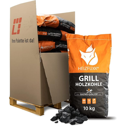 HEIZFUXX Holzkohle aus Buchenholz – 120 kg Palette