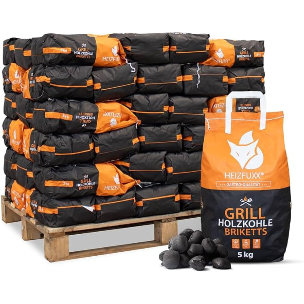 HEIZFUXX Grillholzkohlebriketts – 300 kg Palette
